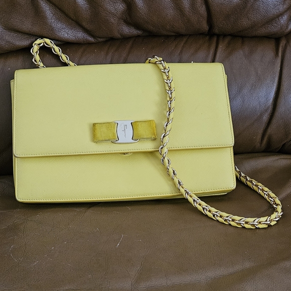 Women's Salvatore Ferragamo Yellow Vara Chain Crossbody Bag - Picture 12 of 16
